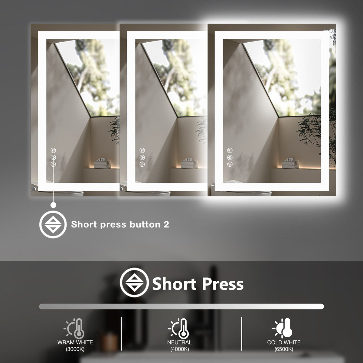 Anti-fog LED Bathroom Mirror with Dual Light Source and Three Lighting Modes