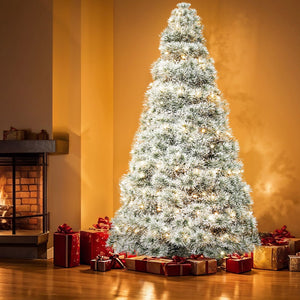 Pre-lit Artificial Christmas Tree, Prelighted Green Artificial Hinged Spruce Xmas Tree with 347 Branch Tips, 120 Incandescent Lights