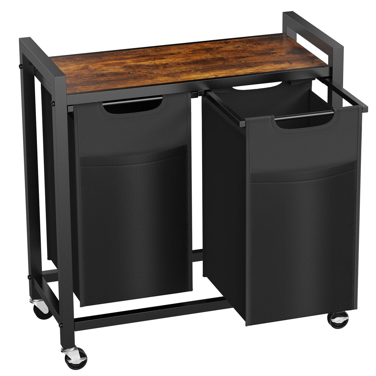 Laundry Hamper with 3 Pull-Out Removable Laundry Bags Clothing Sorter with Shelf and Wheels(Adjustable feet)3 x 8.6 Gallons (32.5 Liters)