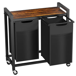 Laundry Hamper with 3 Pull-Out Removable Laundry Bags Clothing Sorter with Shelf and Wheels(Adjustable feet)3 x 8.6 Gallons (32.5 Liters)