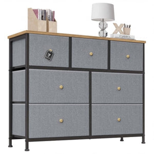 7-Drawer Fabric Dresser with Solid Wood Top, Tall Storage Chest for Bedroom, Living Room, Or Entryway, Ideal As a Tower Cabinet, Hallway Organize