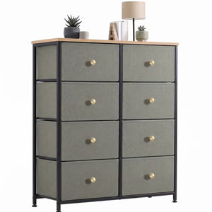 8-Drawer Fabric Dresser with Solid Wood Top, Tall Storage Chest for Bedroom, Living Room, Or Entryway, Ideal As a Tower Cabinet, Hallway Organize