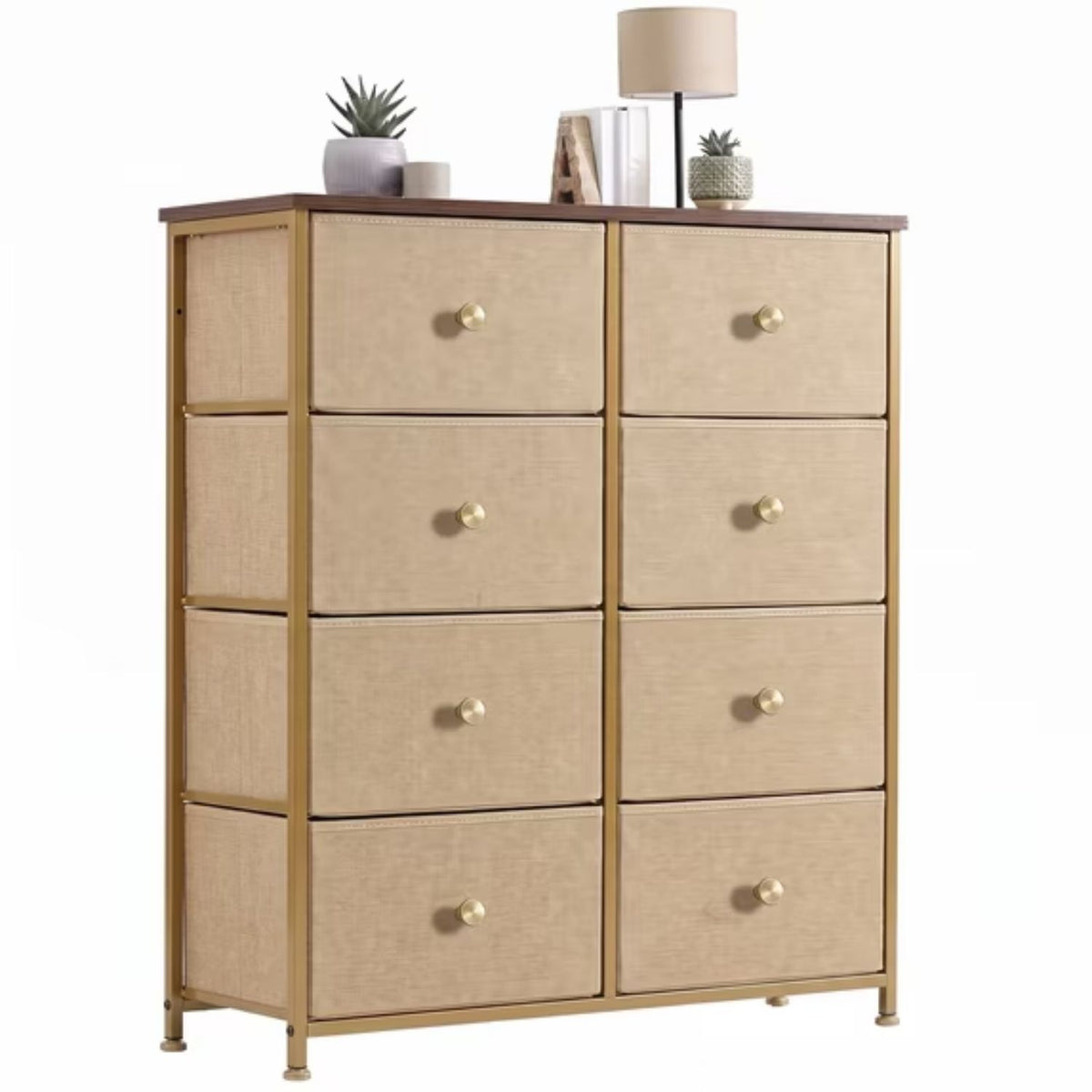 8-Drawer Fabric Dresser with Solid Wood Top, Tall Storage Chest for Bedroom, Living Room, Or Entryway, Ideal As a Tower Cabinet, Hallway Organize