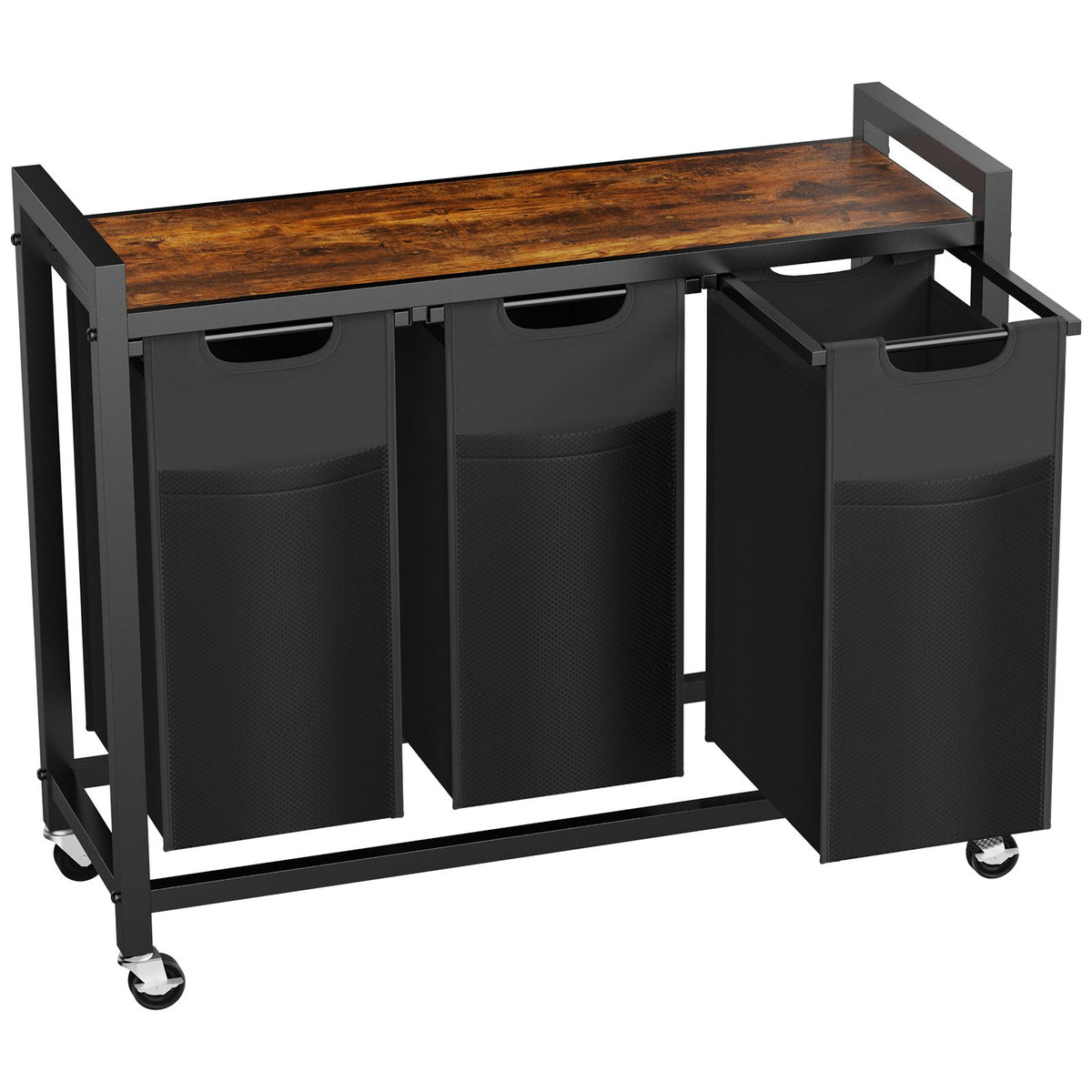 Laundry Hamper with 3 Pull-Out Removable Laundry Bags Clothing Sorter with Shelf and Wheels(Adjustable feet)3 x 8.6 Gallons (32.5 Liters)