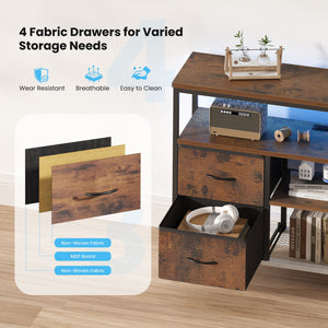 TV stand, 4 drawers, with LED lights and power sockets, 50-inch TV living room furniture, with open shelves and adjustable feet