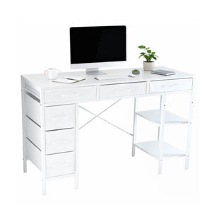 47-55 Inch Computer Desk with 6 Drawers Storage Shelves Home Office Gaming Desk for Bedroom Study Corner Living Room Work