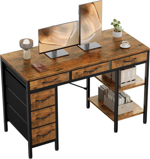 47-55 Inch Computer Desk with 6 Drawers Storage Shelves Home Office Gaming Desk for Bedroom Study Corner Living Room Work
