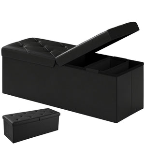 Folding Storage Ottoman, Compact Flip-Top Ottoman with Divider, Padded PVC Seat, Space-Saving Footrest Stool for Bedroom, Entryway, Living Room