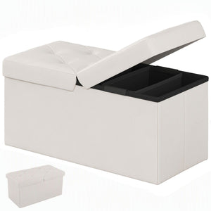Folding Storage Ottoman, Compact Flip-Top Ottoman with Divider, Padded PVC Seat, Space-Saving Footrest Stool for Bedroom, Entryway, Living Room