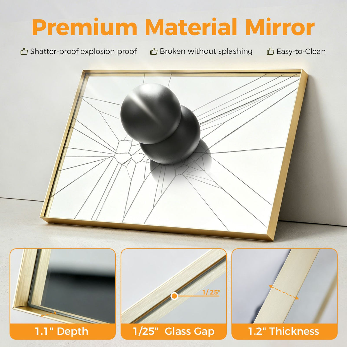 Bathroom mirror, with brushed aluminum frame, rectangular design, square corners at all four sides, suitable for wall decoration in home.