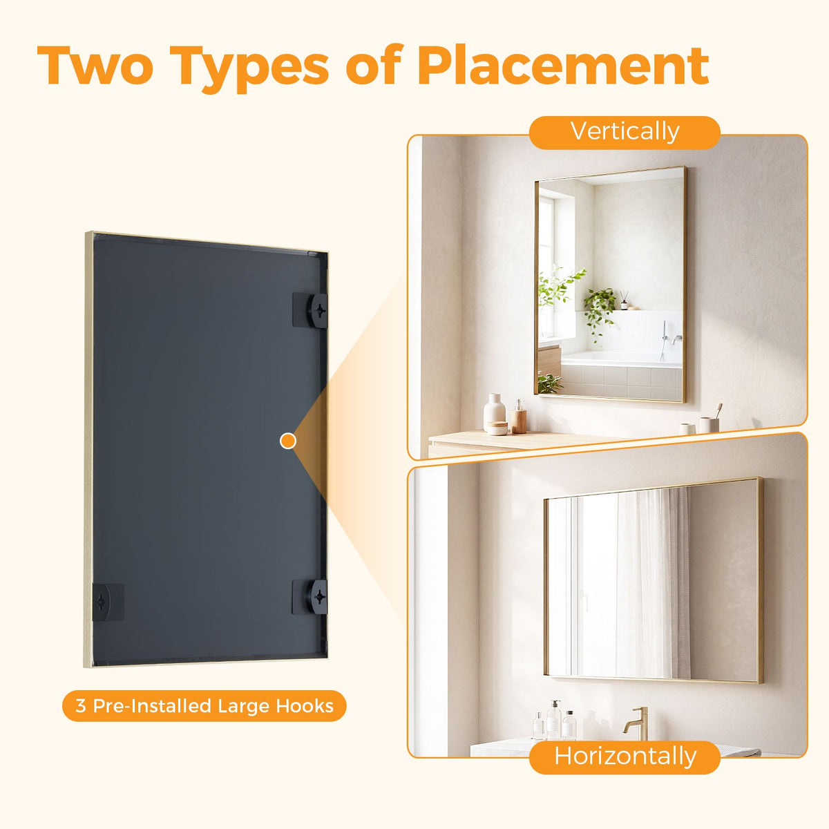 Bathroom mirror, with brushed aluminum frame, rectangular design, square corners at all four sides, suitable for wall decoration in home.