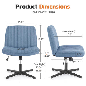 Cross Legged Office Living Room Rocking Gaming Chair Armless Wide Desk Adjustable Swivel Fabric Task Vanity Home Office