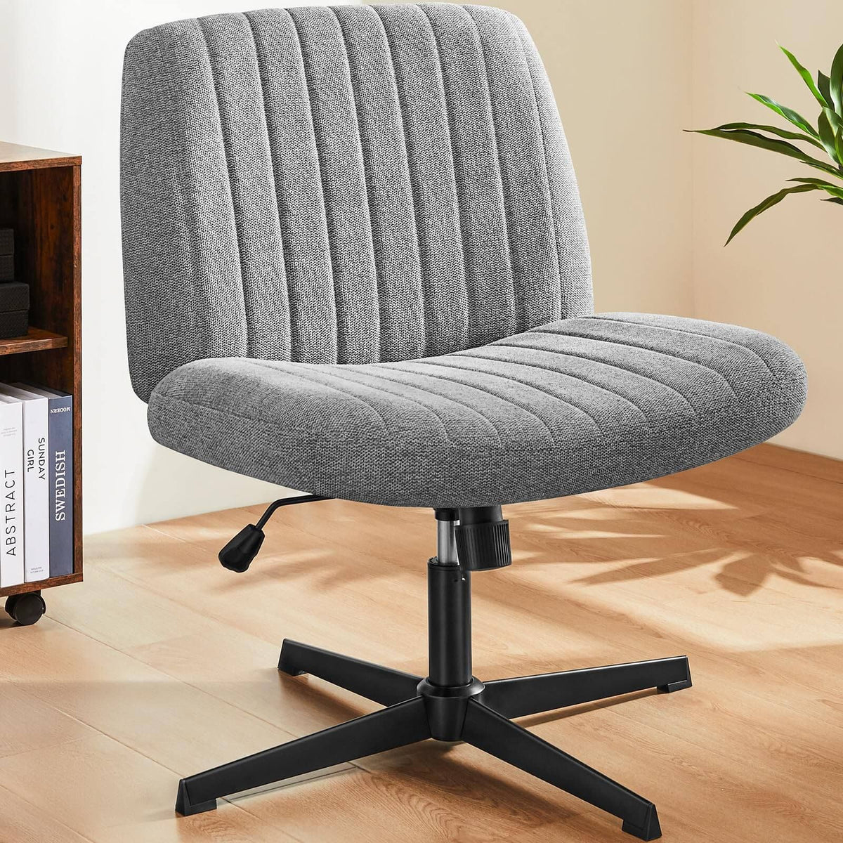 Cross Legged Office Living Room Rocking Gaming Chair Armless Wide Desk Adjustable Swivel Fabric Task Vanity Home Office