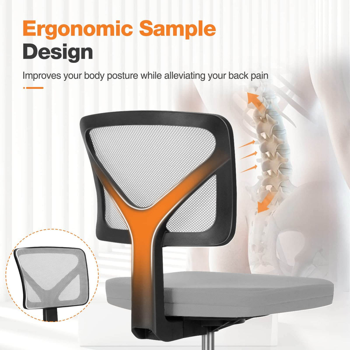 Low-Back Mesh Armless Office Chair,Swivel Rolling Computer Chair No Arms with Lumbar Support