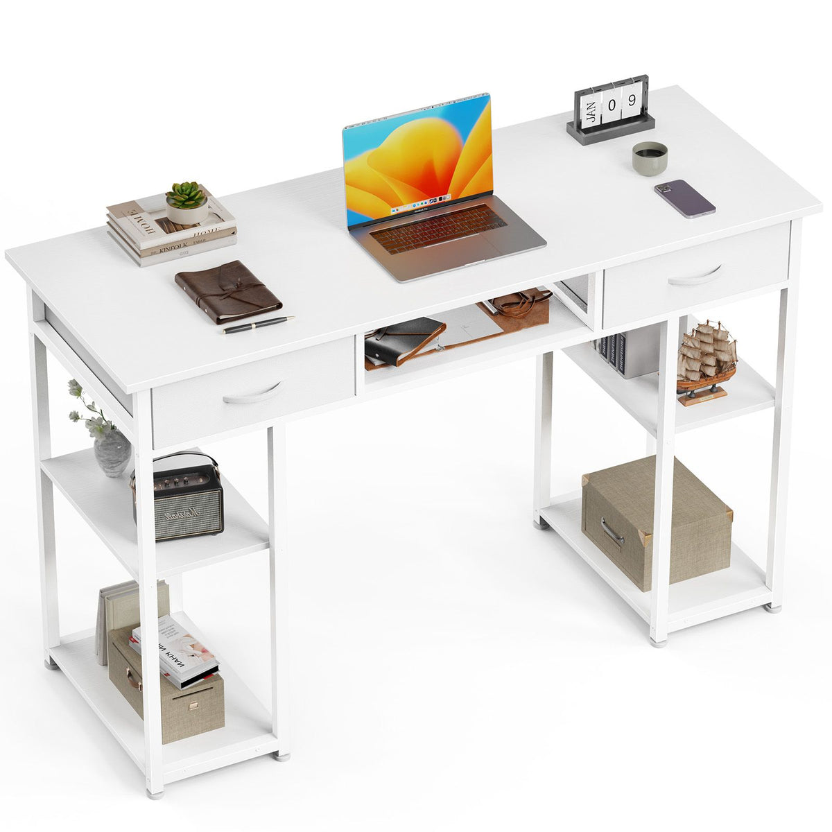 48IN Computer Desk Small Home Office Bedroom Writing Study PC Table with Storage Space Fabric Side Bag Headphone Hook Metal Frame Adjustable