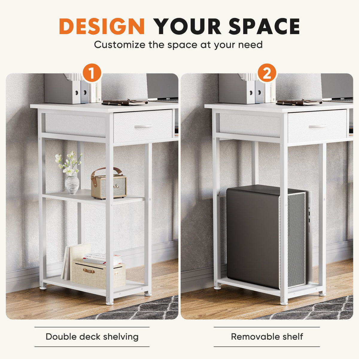 48IN Computer Desk Small Home Office Bedroom Writing Study PC Table with Storage Space Fabric Side Bag Headphone Hook Metal Frame Adjustable