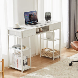 48IN Computer Desk Small Home Office Bedroom Writing Study PC Table with Storage Space Fabric Side Bag Headphone Hook Metal Frame Adjustable