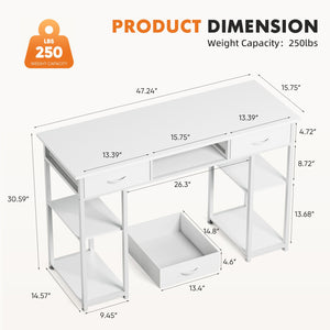 48IN Computer Desk Small Home Office Bedroom Writing Study PC Table with Storage Space Fabric Side Bag Headphone Hook Metal Frame Adjustable