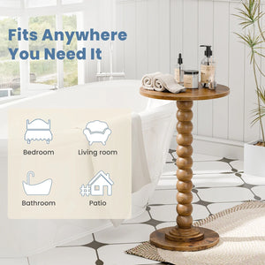 Round side table, equipped with solid wood legs, suitable for use as a multi-functional beverage table in living rooms, bedrooms and corners.