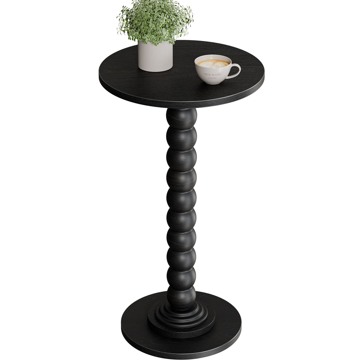 Round side table, equipped with solid wood legs, suitable for use as a multi-functional beverage table in living rooms, bedrooms and corners.