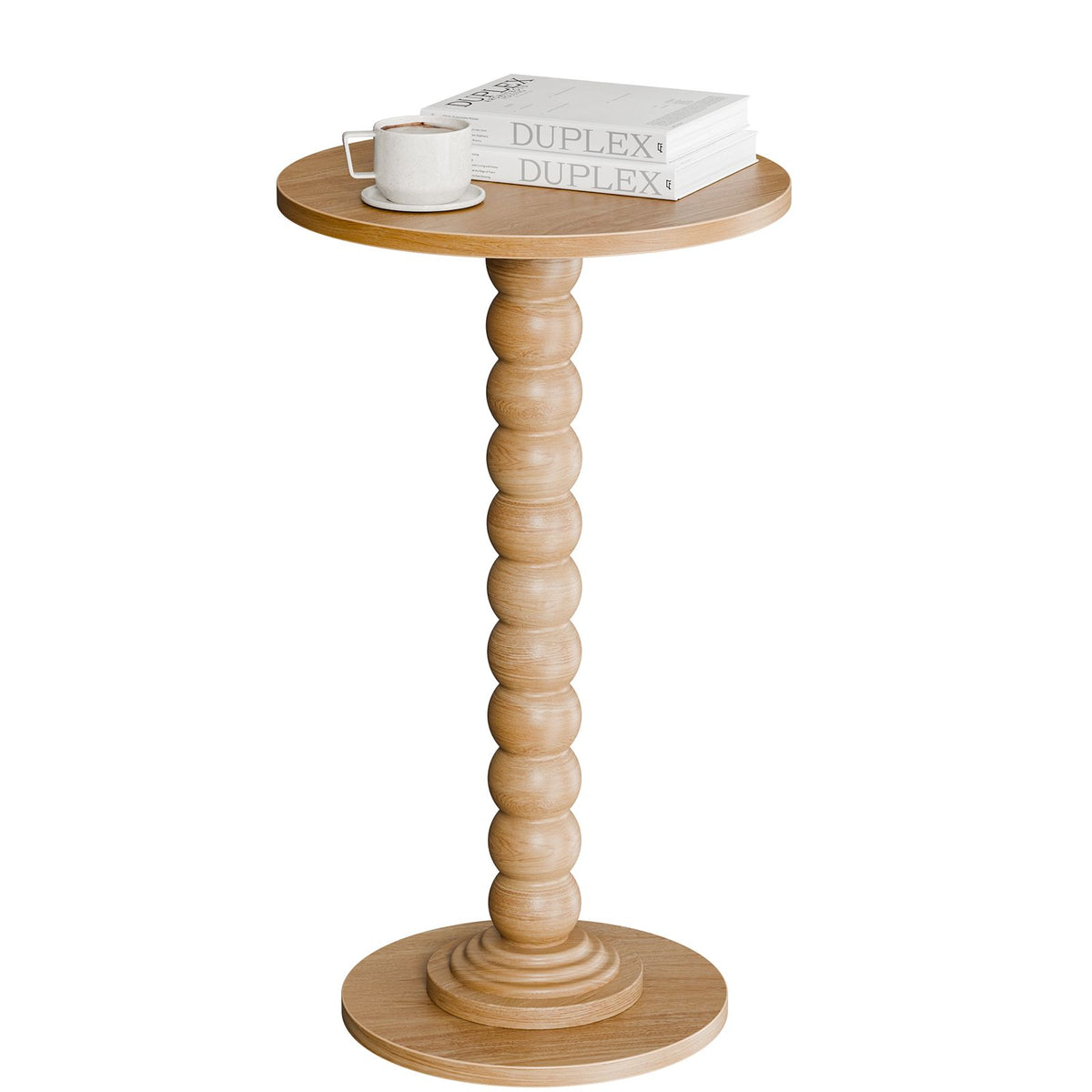 Round side table, equipped with solid wood legs, suitable for use as a multi-functional beverage table in living rooms, bedrooms and corners.