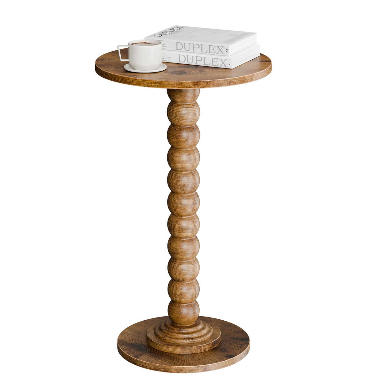 Round side table, equipped with solid wood legs, suitable for use as a multi-functional beverage table in living rooms, bedrooms and corners.
