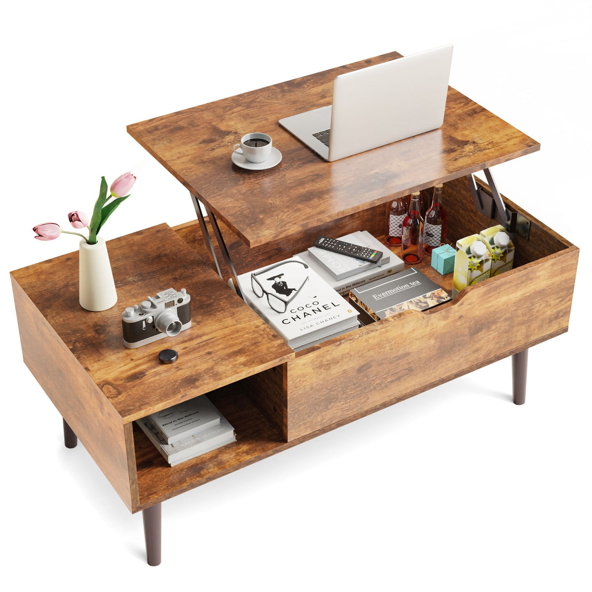 Lift Top Coffee Tables For Living Room 39.37"x19.7" Desk Tea Wood Dining Tables Adjustable Storage Shelf Easy Lift Or Lower