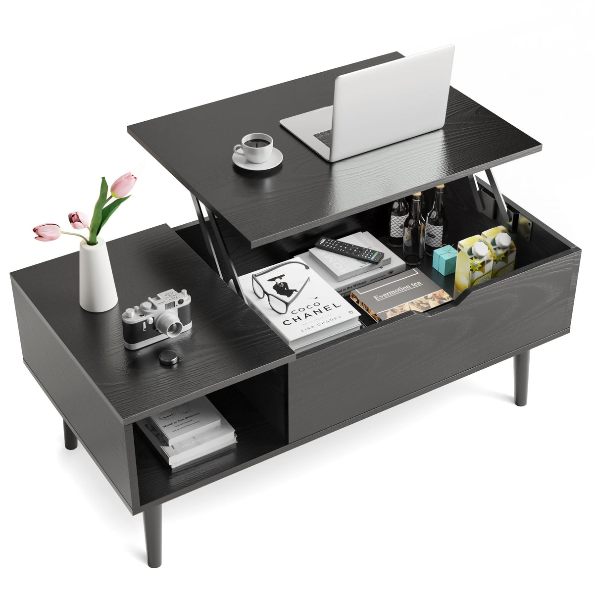 Lift Top Coffee Tables For Living Room 39.37"x19.7" Desk Tea Wood Dining Tables Adjustable Storage Shelf Easy Lift Or Lower