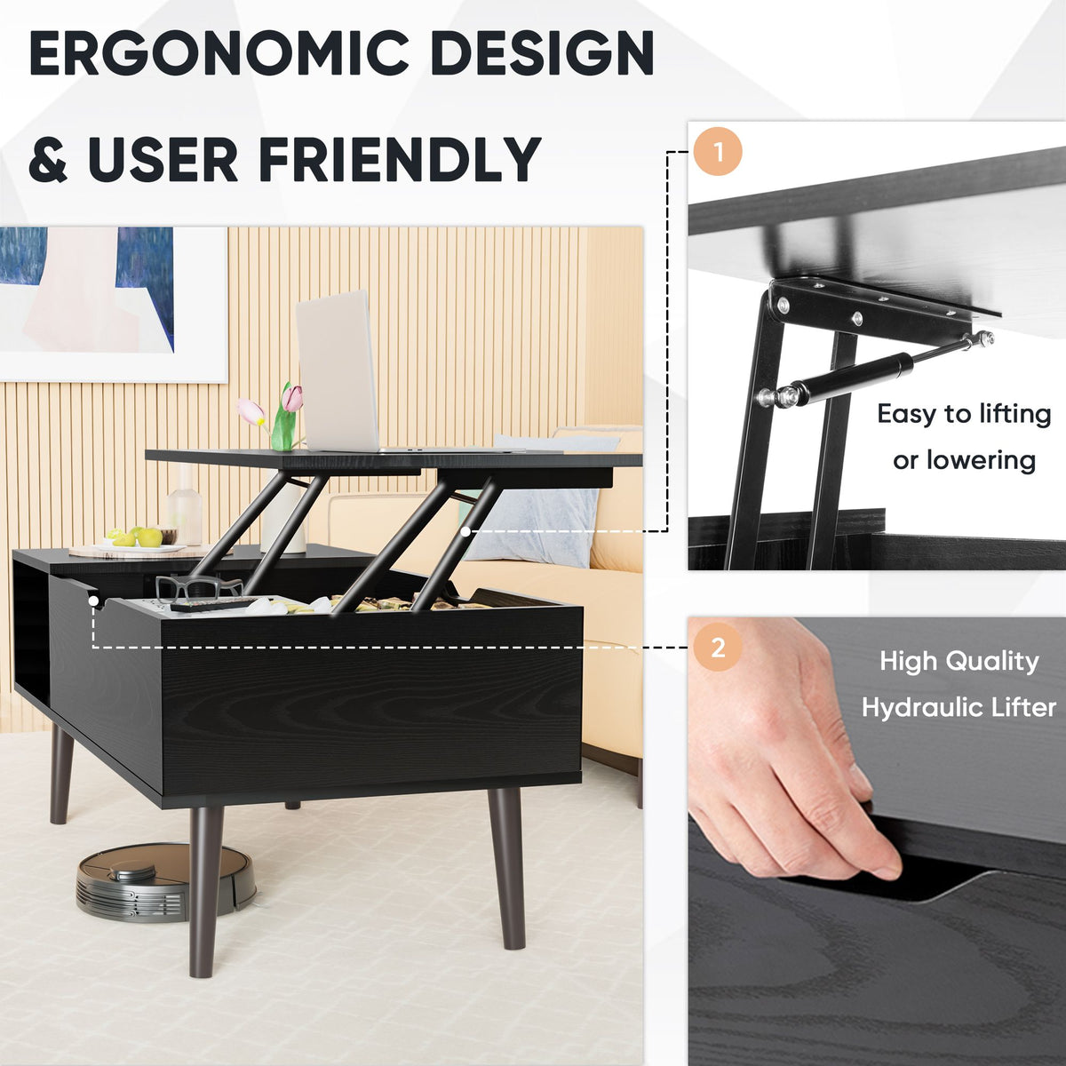 Lift Top Coffee Tables For Living Room 39.37"x19.7" Desk Tea Wood Dining Tables Adjustable Storage Shelf Easy Lift Or Lower