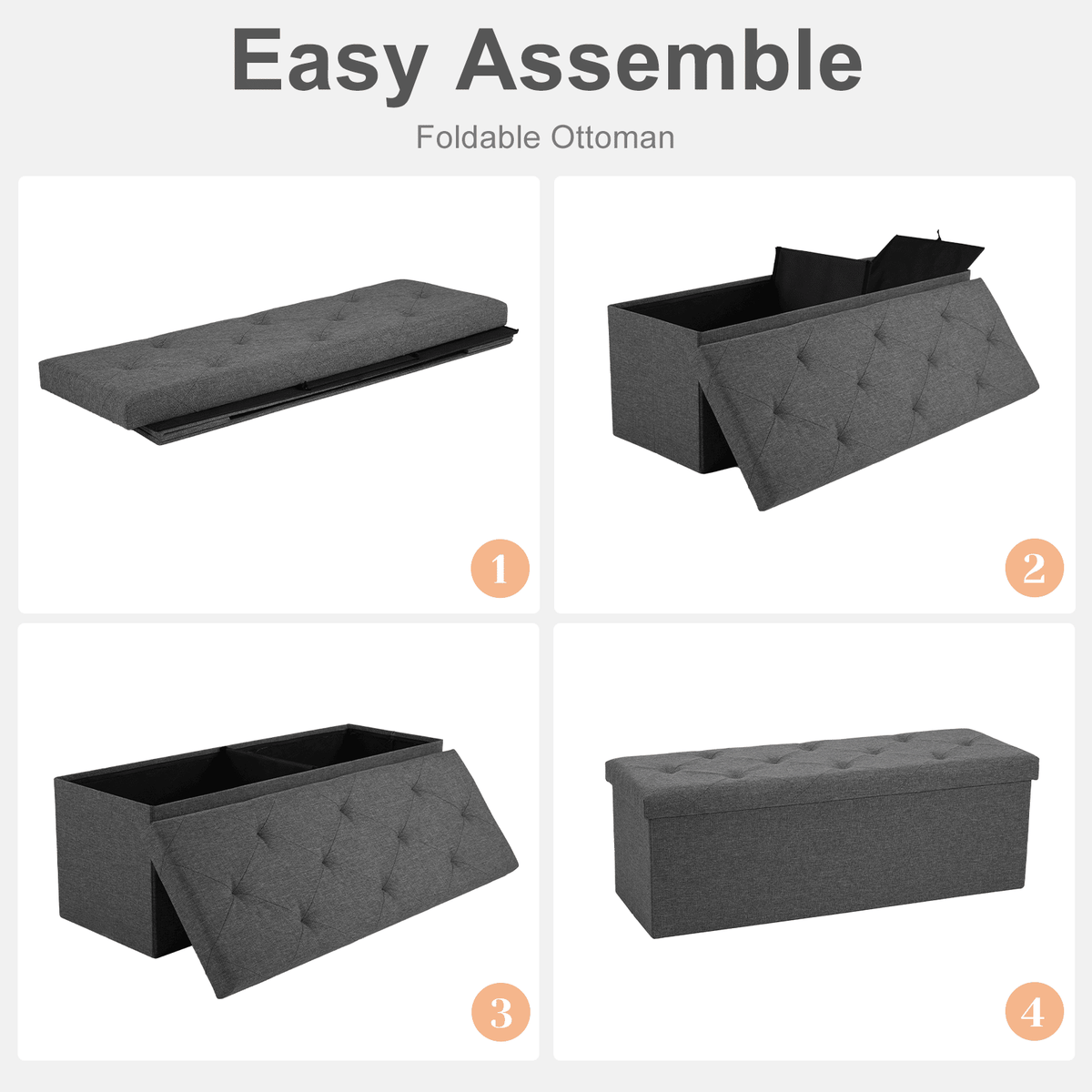 Storage Ottoman with Thicker Foam Padded Seat, Folding Foot Rest for Living Room End of Bed Bench