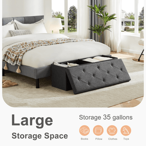 Storage Ottoman with Thicker Foam Padded Seat, Folding Foot Rest for Living Room End of Bed Bench