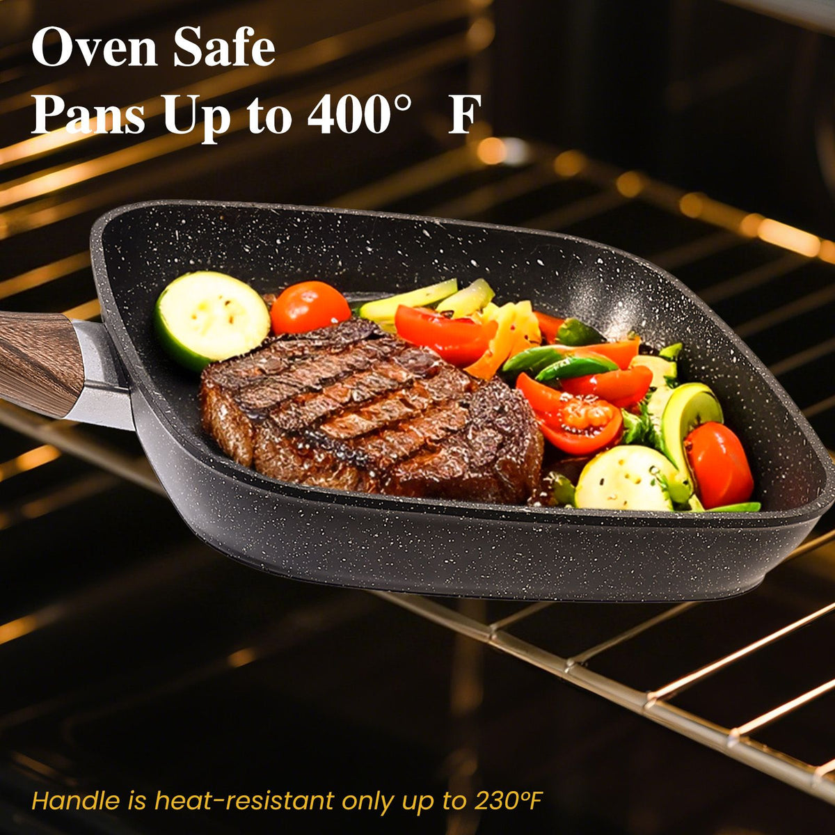 Nonstick Frying Pan Skillet Set, 3 Piece Square Grill Pans with Stay Cool Handle & PFOA Free, Compatible with All Stovetops(9.5" 10" 11")