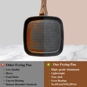 Nonstick Frying Pan Skillet Set, 3 Piece Square Grill Pans with Stay Cool Handle & PFOA Free, Compatible with All Stovetops(9.5" 10" 11")