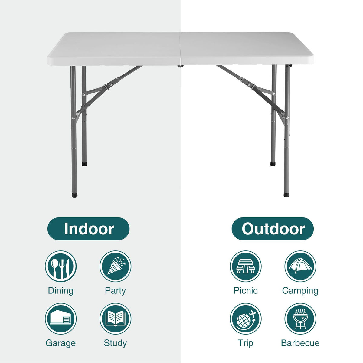 Folding Table Outdoor Indoor Heavy Duty Portable Table with Carrying Handle for Camping Picnic Party