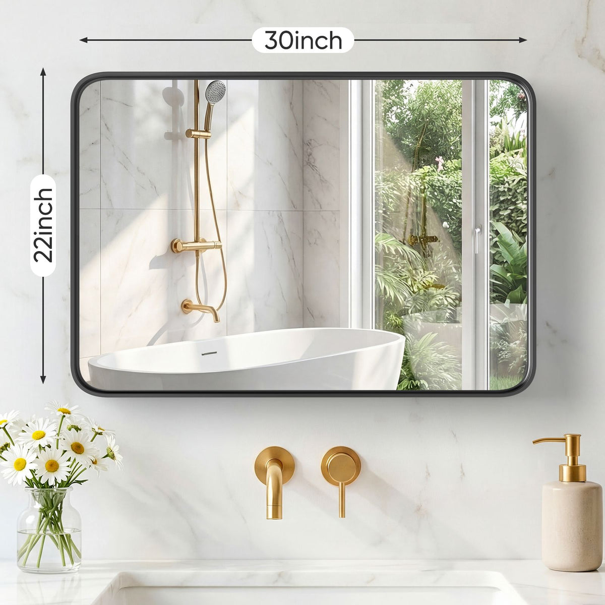 Large Rectangle Vanity Framed Mirror for Wall Matte Metal Framed 30x40 Inch Modern Mirror Tempered Glass For Living Room