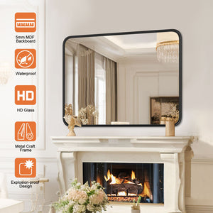 Large Rectangle Vanity Framed Mirror for Wall Matte Metal Framed 30x40 Inch Modern Mirror Tempered Glass For Living Room