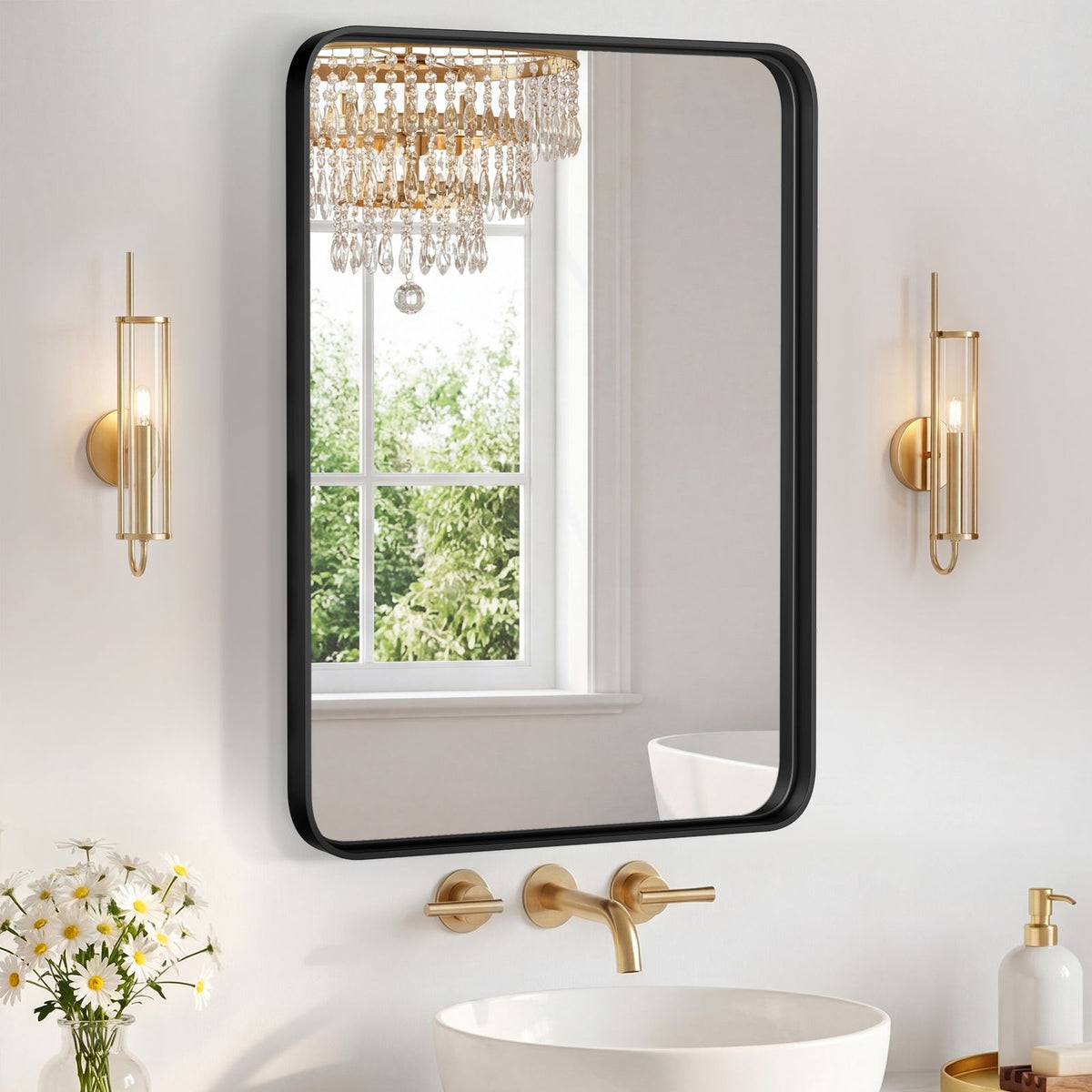Large Rectangle Vanity Framed Mirror for Wall Matte Metal Framed 30x40 Inch Modern Mirror Tempered Glass For Living Room
