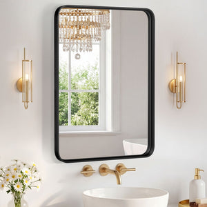 Large Rectangle Vanity Framed Mirror for Wall Matte Metal Framed 30x40 Inch Modern Mirror Tempered Glass For Living Room