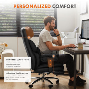 Executive Home Office Desk Chair Ergonomic High Back with Footrest & Lumbar Support, Reclining Height Adjustable PU Leather with Swivel Wheels