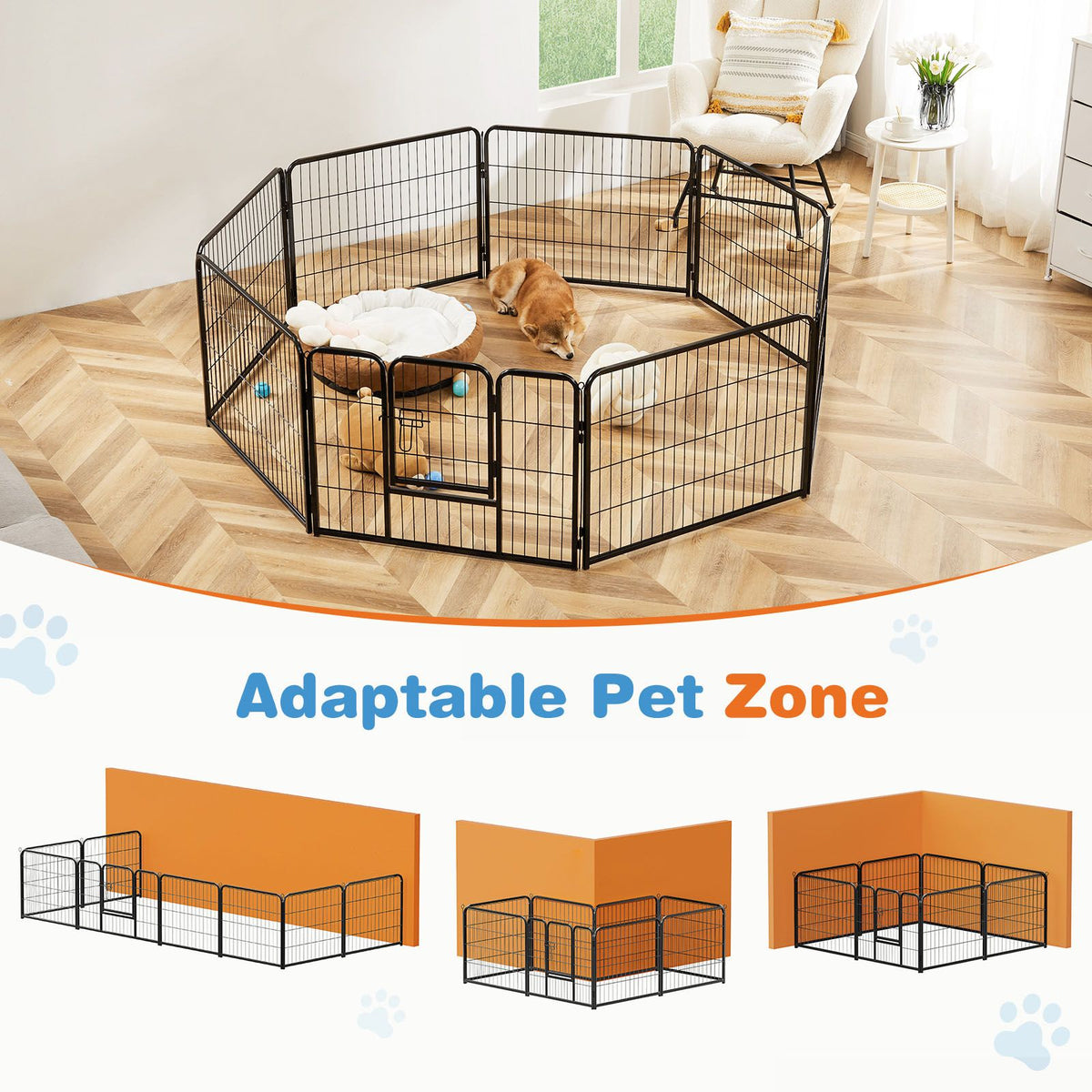 Dog Playpen Indoor Fence Height Metal Exercise Pen with Door Small Puppy/Medium/Large Dogs Animal Pet for Outdoor, Garden, Yard