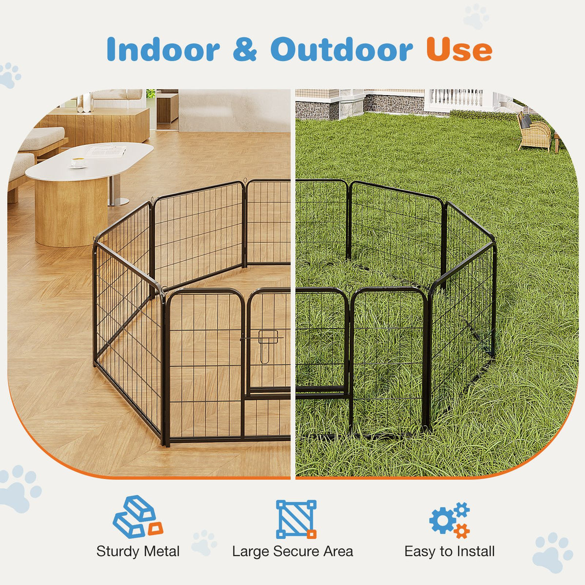 Dog Playpen Indoor Fence Height Metal Exercise Pen with Door Small Puppy/Medium/Large Dogs Animal Pet for Outdoor, Garden, Yard