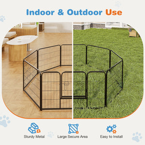 Dog Playpen Indoor Fence Height Metal Exercise Pen with Door Small Puppy/Medium/Large Dogs Animal Pet for Outdoor, Garden, Yard