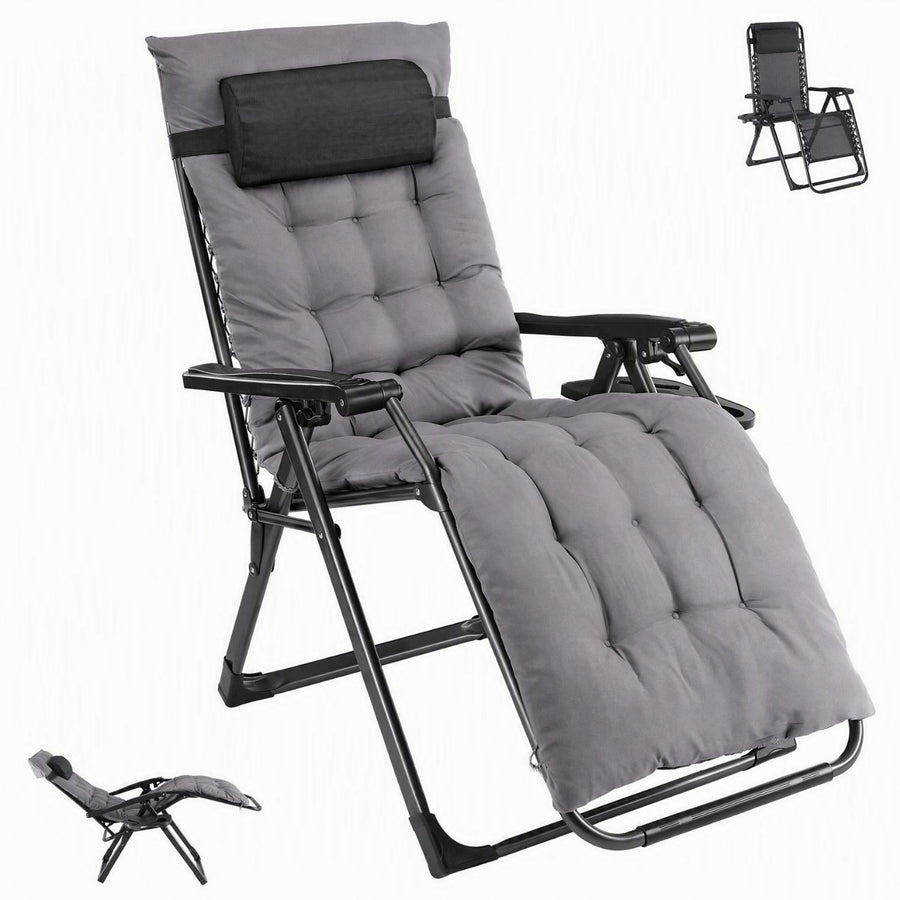 Zero Gravity Chair with Cushion, Folding Outdoor Lounge Chair with Cup Holder and Headrest for Patio, Strong Capacity