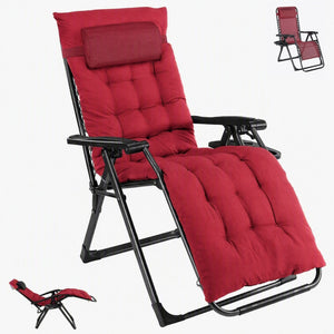 Zero Gravity Chair with Cushion, Folding Outdoor Lounge Chair with Cup Holder and Headrest for Patio, Strong Capacity