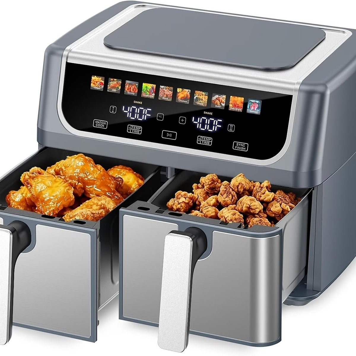 9.5 Quart Large Dual Basket Air Fryer with Double Basket, Independent Temp Control & Sync Mode, 10 Presets (Bake/Broil/Defrost/Dehydrate), Shake