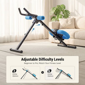 Adjustable Ab Machine for Stomach Workout, Core Workout Equipment for Home Gym, Ab Trainer with 2 Incline & 5 Height Levels, Knee & Elbow Protect