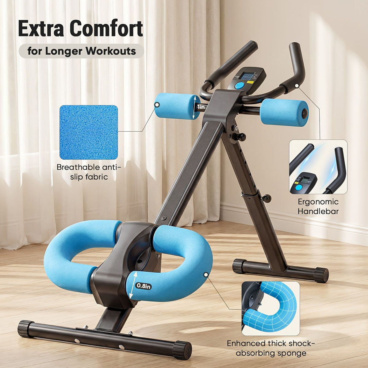 Adjustable Ab Machine for Stomach Workout, Core Workout Equipment for Home Gym, Ab Trainer with 2 Incline & 5 Height Levels, Knee & Elbow Protect