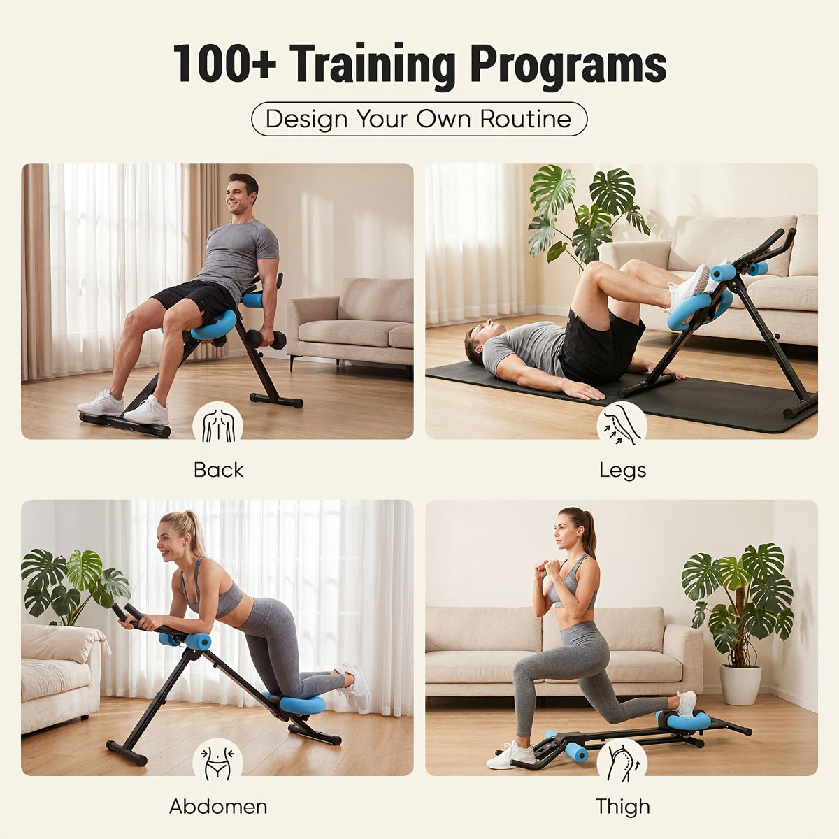 Adjustable Ab Machine for Stomach Workout, Core Workout Equipment for Home Gym, Ab Trainer with 2 Incline & 5 Height Levels, Knee & Elbow Protect