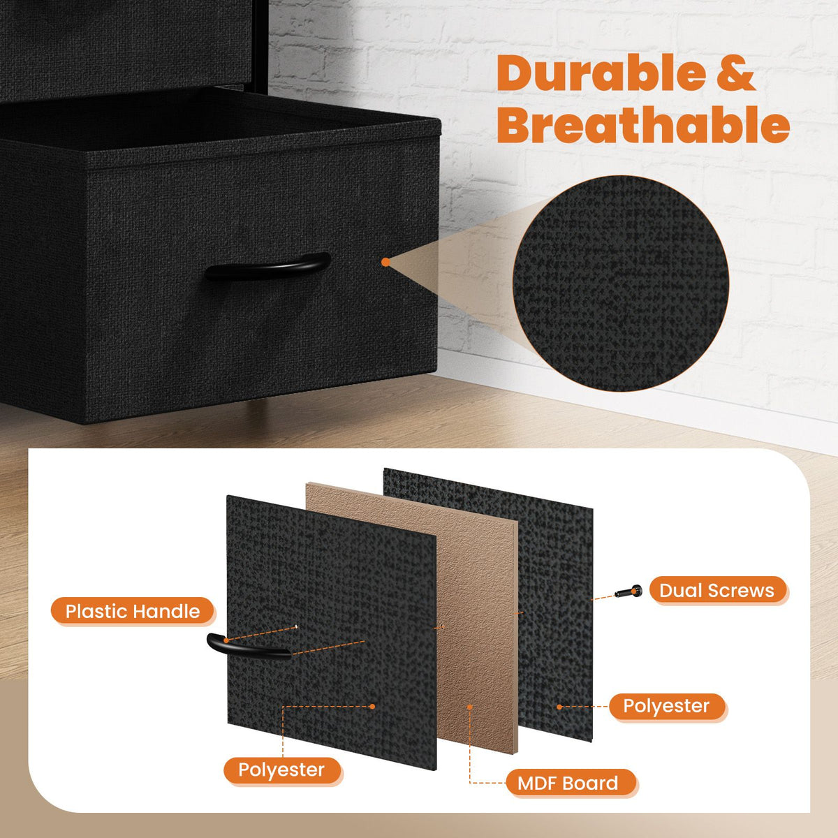 Living Room Cabinet Layers Set of 2 Fabric Drawers Beside Nightstand Table Closet Chest Clothes Display Cabinet Of Furniture