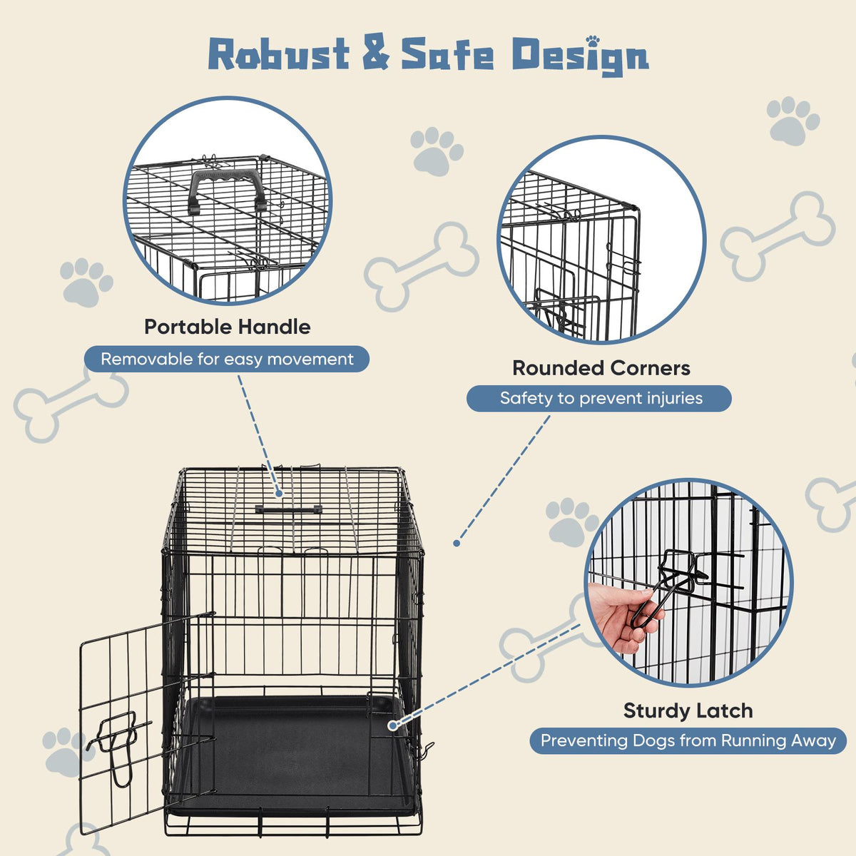 24 inch Single door Dog Cage - durable metal pet kennel, secure lock, collapsible design, removable tray for easy cleaning, portable puppy cage